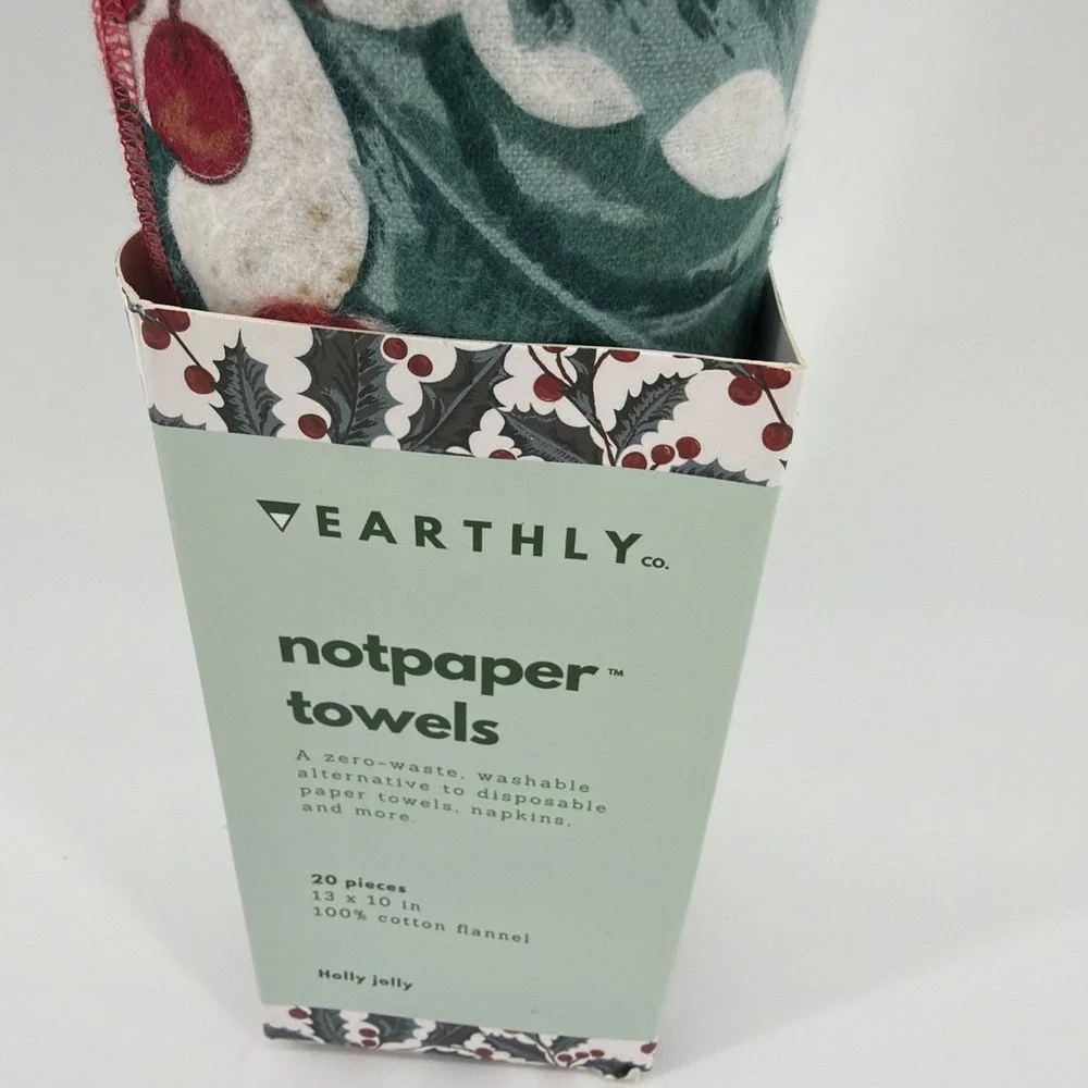 Earthly NotPaper Towels Christmas 10 Reusable Cotton Flannel ‎ Towels New